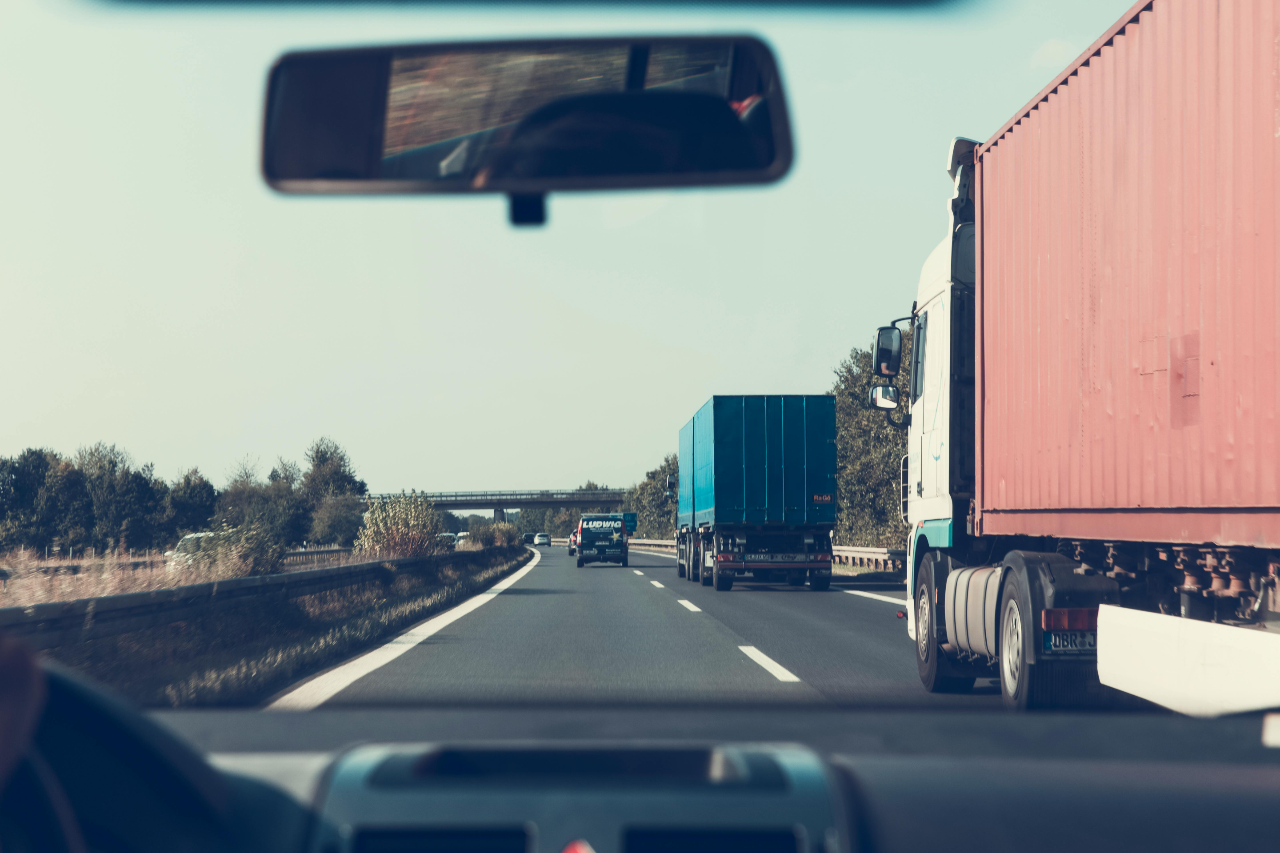 Driver maintaining a safe following distance on the highway